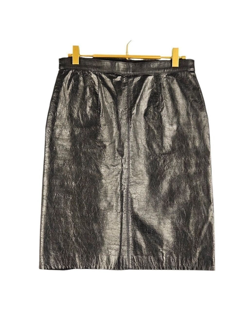 Vintage Midway Black Leather Pencil Skirt Size 12 Made in Korea High-Waist...